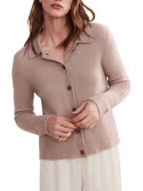 Jenni Kayne Murphy Cash Blend Collared Sweater Cardigan in Taupe size S
